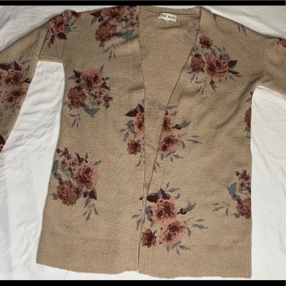 Long Beige sweater with roses from Target.